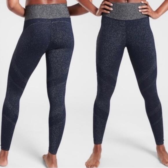 Athleta Navy Blue Twilight Tight 2.0 Shimmer Metallic Yoga Small - Picture 1 of 8